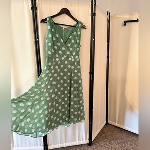 Mint Green Polka Dot Midi Dress. Retro Fit & Flare Swing Style. Danny & Nicole